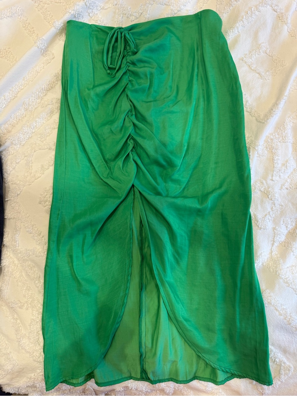 Green Ruched Front Midi Skirt